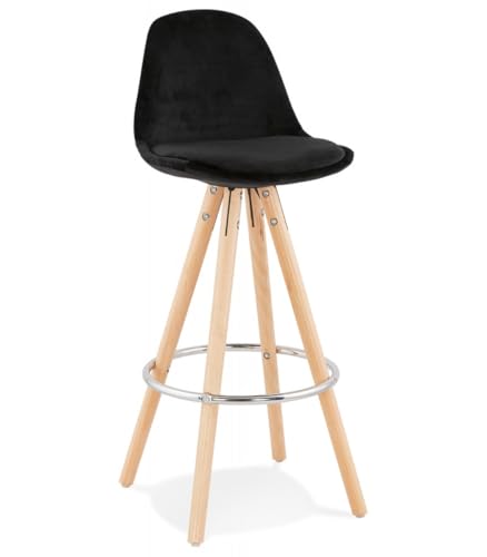KADIMA DESIGN Hochstuhl Küchenhocker aus Holz und Textilien | Snackhocker mit Schwarzem Samtbezug | Barhocker mit Fußstütze | Vintage Skandinavisch | 41x41x87 cm | Spirit MINI Kollektion von KADIMA DESIGN