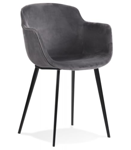 Armlehnstuhl aus Metall und Samt | Esszimmerstuhl mit Armlehnen und Vintage Design | Polsterstuhl Dunkelgrau mit Metallbeinen | Retro Stil | 59x54x80 cm | Armada Kollektion von KADIMA DESIGN