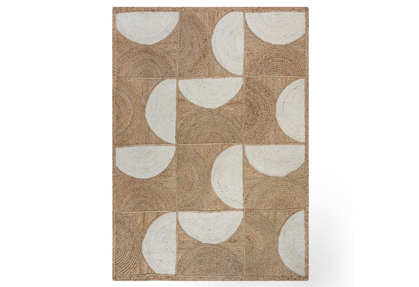 KADIMA DESIGN Teppich Halbkreis Muster, Geometrisch Jute Teppich Rechteckig 120x170, Rechteckig, Höhe: 0 mm, Natur, 100% Jute, Flachgewebe, Handgewebt Flordichte 3 100 g/m² von KADIMA DESIGN