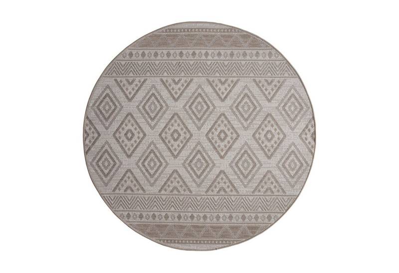 KADIMA DESIGN Teppich Rauten Wohnzimmer schmutzabweisend Teppich Kurzflor, Rund, Höhe: 4 mm, 100% Polypropylen, Rücken aus Polypropylen, Rund, 80Dcm, Beige von KADIMA DESIGN