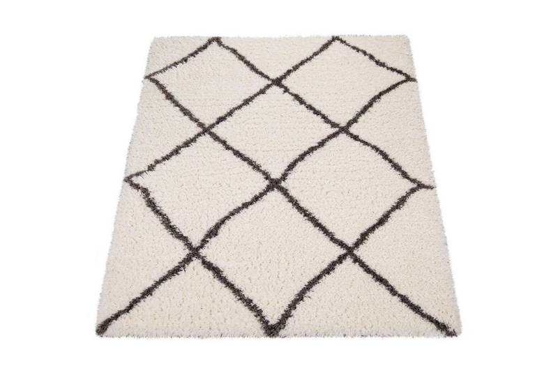 KADIMA DESIGN Teppich Rautenmuster Schlafzimmer schmutzabweisend Hochflor Teppich Shaggy, Rechteckig, Höhe: 54 mm, Florhöhe: 50 mm, 100% Polyester, 60x90cm, Creme von KADIMA DESIGN