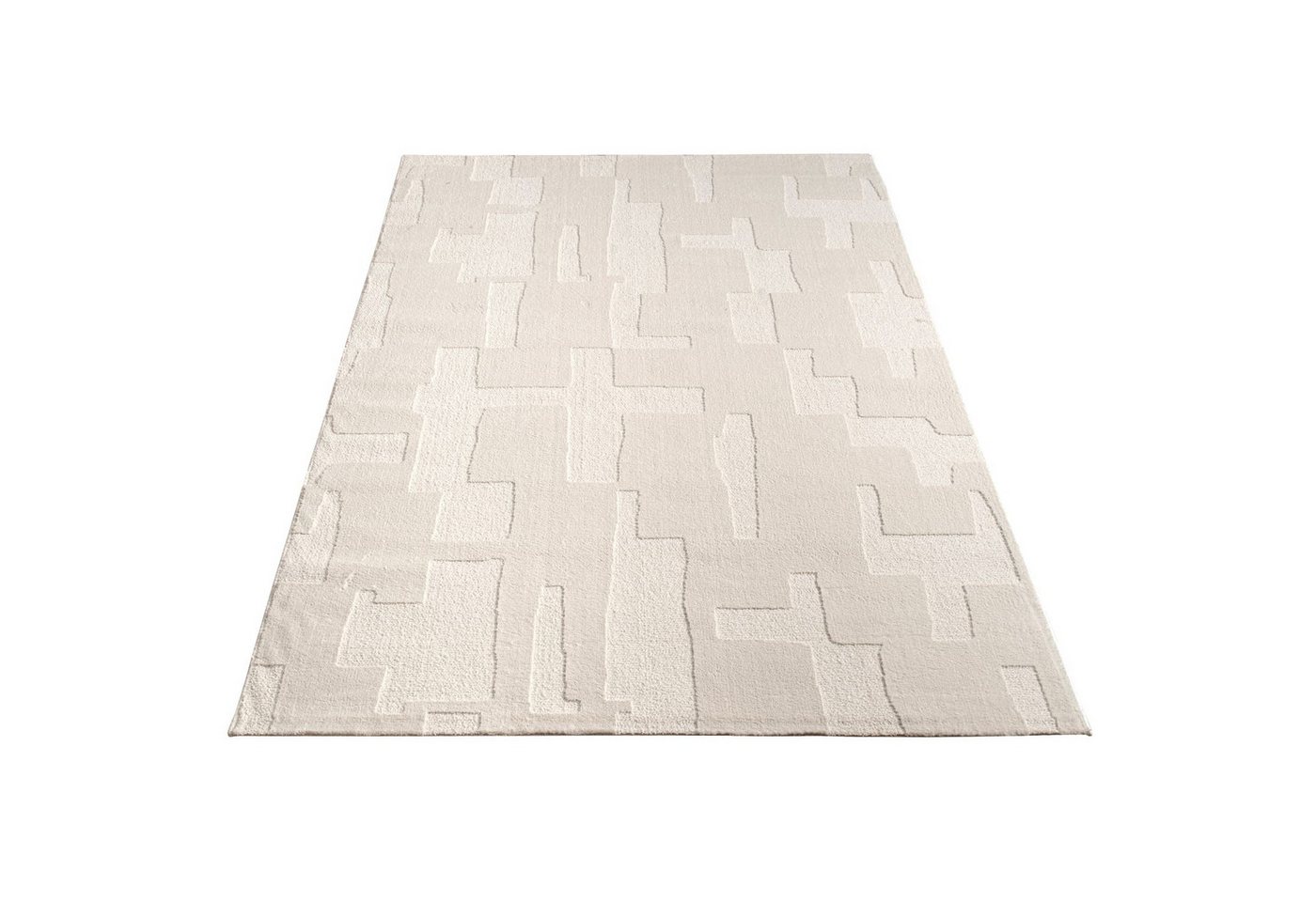 KADIMA DESIGN Teppich Struktur Wohnzimmer 100% Polyester Teppich Kurzflor, Rechteckig, Höhe: 14 mm, Florhöhe: 10 mm, 100% Polyester, Rechteckig, 80x150cm, Creme von KADIMA DESIGN