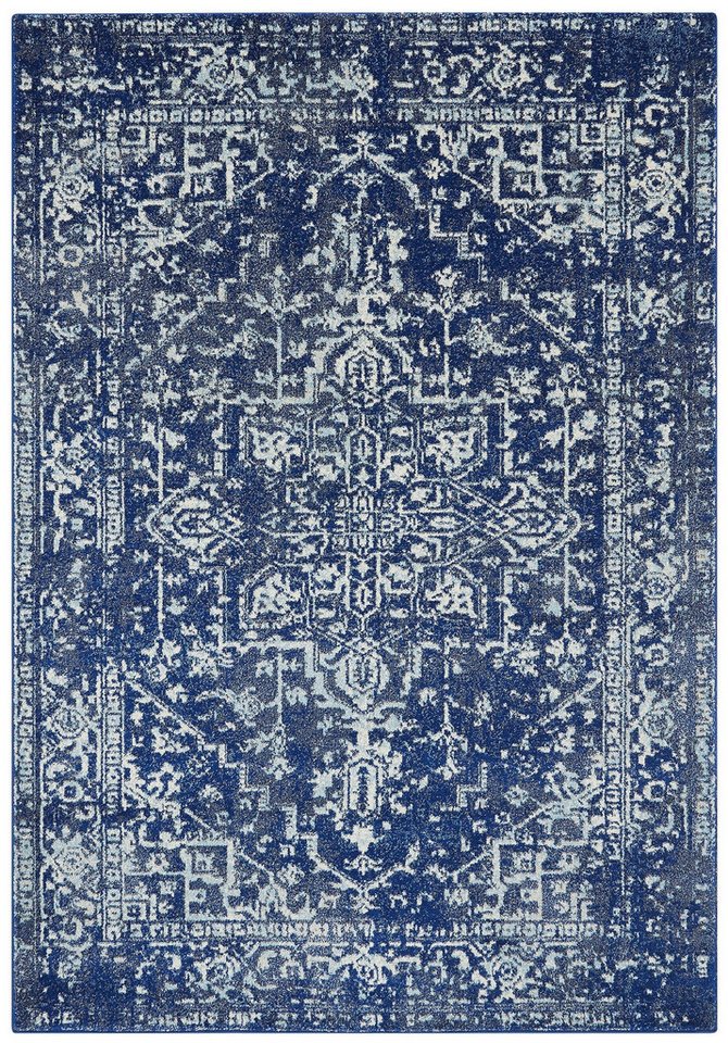 KADIMA DESIGN Teppich Vintage-Perserteppich Orientalisch Design Antik, Silbergrau/Dunkelblau, Rechteckig, Höhe: 12 mm, Rutschfester Juterücken, Fleckabweisende Oberfläche, Raumakustik von KADIMA DESIGN