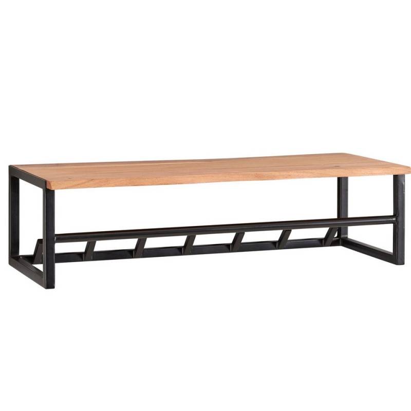 KADIMA DESIGN Wandgarderobe Design Wandgarderobe Akazie Massivholz / Metall 80x22x33 cm (Flurgarderobe Garderobe Wand Holz), Hakenleiste mit Ablage und Kleiderstange von KADIMA DESIGN