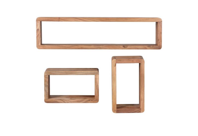 KADIMA DESIGN Wandregal Design Wandregal 3er Set BOHA Massiv Holzregale Akazie Landhausstil, Wand-Regale, Hängend Würfel, Regal Wandkästen Eckig, Rustikales Wandregal-Set Holz, Hängeregal Viereckig Echtholz von KADIMA DESIGN