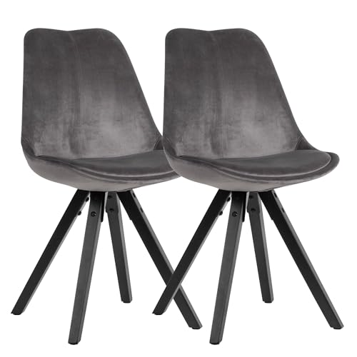 KADIMA DESIGN Weiches Esszimmerstuhl 2er Set Samt ohne Armlehnen in Dunkelgrau | Küchenstühle Modern mit schwarzen Holzbeinen | Schalenstuhl Stoff Gepolstert 110 kg von KADIMA DESIGN