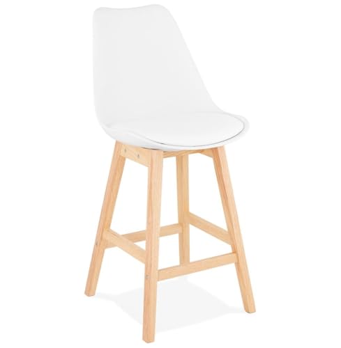 KADIMA DESIGN Weißer Tresenhocker | Moderner Thekenhocker | Nordischer Tresen-Stuhl | Barhokcer mit 65 cm Sitzhöhe | Kunstleder und Eichenholz | Für Küche und Wohnbereich | MIRANOX Mini von KADIMA DESIGN