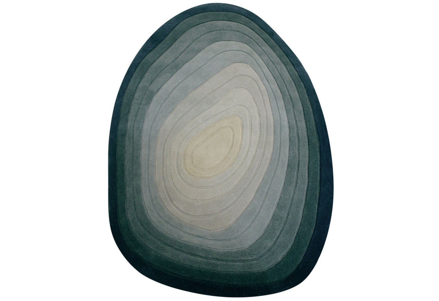 KADIMA DESIGN Wollteppich Ei-Form, Farbverlauf, Ombre Wohnzimmer Teppich Wolle Oval 160x230, Oval, Höhe: 11 mm, Türkis-Beige, 100% Wolle, Kurzflor mit Hoch-Tief-Effekt von KADIMA DESIGN