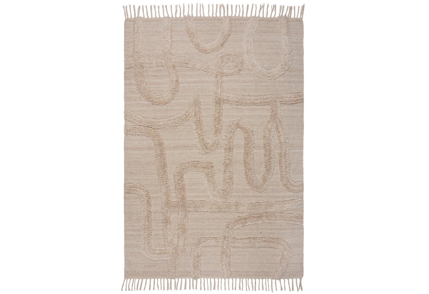KADIMA DESIGN Wollteppich Modern Abstrakt Natur Schlafzimmer Teppich Hoch-Tief Struktur 120x170, Rechteckig, Höhe: 20 mm, Natur-Beige, 89% Wolle, 11% Baumwolle, Hoch-Tief-Flor von KADIMA DESIGN