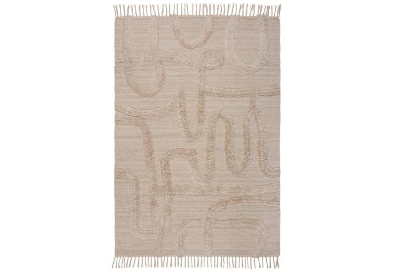 KADIMA DESIGN Wollteppich Modern Abstrakt Natur Schlafzimmer Teppich Hoch-Tief Struktur 120x170, Rechteckig, Höhe: 20 mm, Natur-Beige, 89% Wolle, 11% Baumwolle, Hoch-Tief-Flor von KADIMA DESIGN