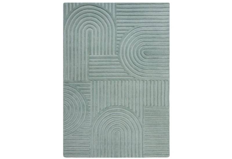 KADIMA DESIGN Wollteppich Wollteppich in Pastell LEVEN BLAKE, Geometrisch, Handgetuftet, Rechteckig, Höhe: 14 mm, Poldichte: 3700 g/qm,Kurzflor,Handgemacht von KADIMA DESIGN