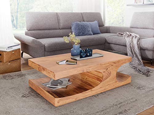 KADIMA Design Akazie Massivholz Couchtisch Teko mit Ablagefächern Wohnzimmertisch von KADIMA DESIGN
