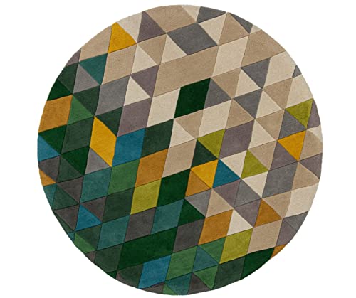 KADIMA Design SCHLAFEN Prisma 160 cm x 160 cm Grün, Gelb, Beige Farbe Rund Teppich von KADIMA DESIGN