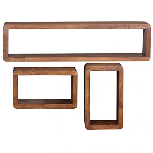 KADIMA Design Sheesham 3er Wandregale Teko Cubes Hängeregal Regal Bücherregal Massiv von KADIMA DESIGN