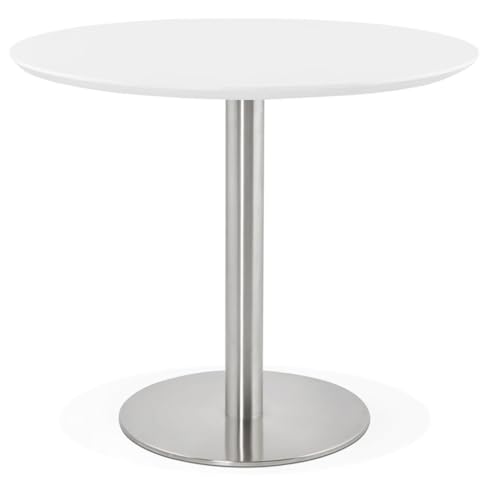 Robuster Runder Esstisch Ø 90 cm mit Stahlgestell und MDF-Platte – für Küche und Essbereich - MORANO Kollektion. Farbe: Weiß. Größe: 90x90x75 cm von KADIMA DESIGN