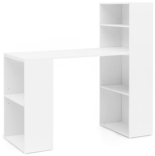 Schreibtisch WL5.692 mit Regal 120 x 120 x 53 cm Weiß Matt Holz Modern | Schreibtischregal Ablagefächer PC Tisch | Computertisch mit Ablage | Weißer Design Tisch Büro von KADIMA DESIGN