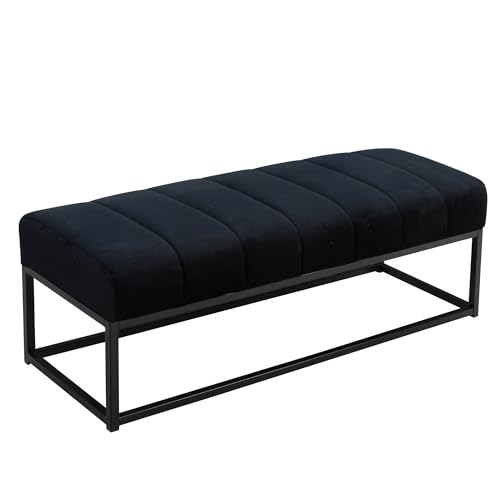 Sitzbank Samt Schwarz 108x40x40 cm Flur Polsterbank mit Metallgestell | Design Bettbank Schlafzimmer Gesteppt | Flurbank Garderobenbank Modern von KADIMA DESIGN