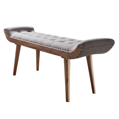 Sitzbank Stoff/Massivholz Bank Grau 125x51x38 cm Chesterfield-Design | Polsterbank Flur | Stoffbank Bettbank 2 Personen | Flurbank Modern von KADIMA DESIGN