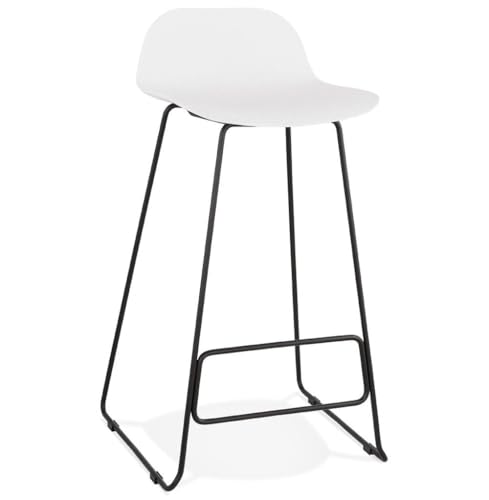 Weißer Barhocker 76 cm | Klassischer Barstuhl mit niedriger Rückenlehne | Hocker aus weißem Polypropylen | Sitzhocker mit schwarzen Metallbeinen | Belastbar bis 120 kg | Für Küche, Café, Büro | JORALI von KADIMA DESIGN