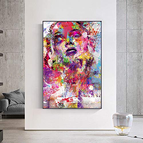 Abstrakte Graffiti Bunte Schönheit Kunst Poster und Drucke Leinwand Gemälde Wandkunst Bilder für Wohnzimmer Dekor Artwork 80x125cm(32x49in) Innenrahmen von KADING