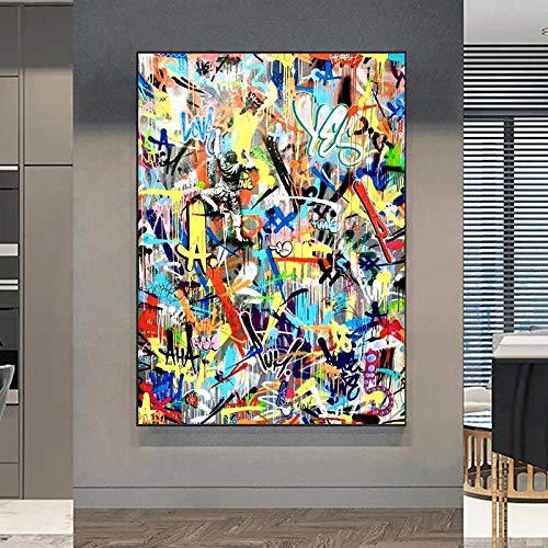 Abstrakte Graffiti Kunst Junge Leinwand Malerei Abstrakte Moderne Drucke und Poster Wandkunst Bild für Wohnzimmer Wohnkultur 70x105cm Innenrahmen von KADING