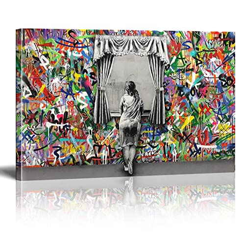 Banksy Graffiti Art Wall Pictures for Living Room Scenes Girl Street Canvas Paintings Wall Art Posters Prints Home Decor 60x84cm(24x33in) With framed von KADING