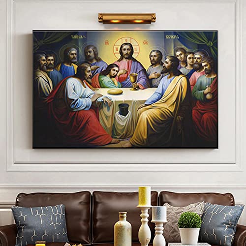 Das letzte Abendmahl der Christenheit Leinwand Gemälde Retro Poster und Drucke Wandkunst Bilder für Wohnzimmer Dekoration 70x125cm(28x49in) mit Rahmen von KADING