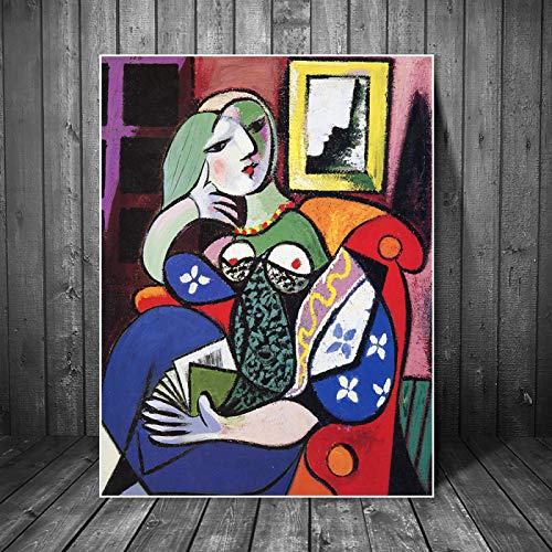 Frau mit Buch von Picasso Leinwand Gemälde an der Wand Kunst Poster und Drucke Surrealismus Kunst Leinwandbilder für Wohnzimmer 51x76cm(20x30in) Innenrahmen von KADING