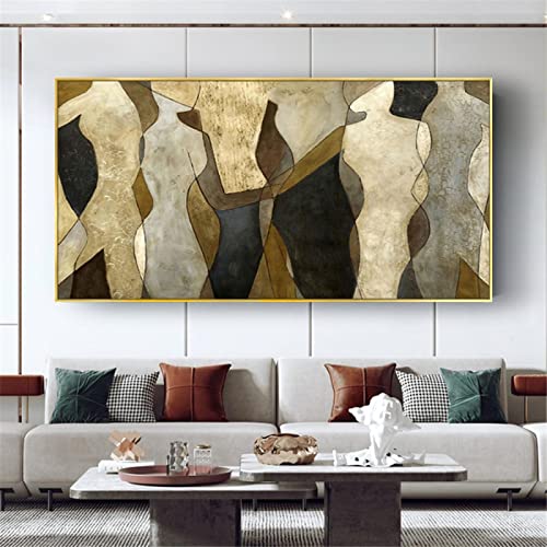 Gedrucktes Ölgemälde Braun Gold Bronze Wandkunst Figur Bild Wohnkultur Leinwand Gemälde Wohnzimmer Modernes großes Wandbild 40x85cm(16x34in) mit Rahmen von KADING