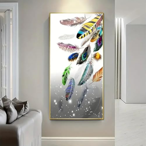 Gerahmter Druck auf Leinwand, moderne Kunst, schöne bunte Federn, Wandkunst, Bilder für Wohnzimmer, Schlafzimmer, Flur, 45x90cm(18x35 Zoll) mit Rahmen von KADING