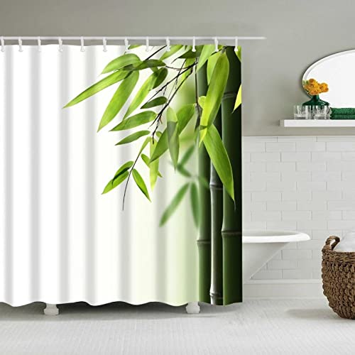 Grüner Bambus-Duschvorhang, floraler wasserdichter Stoff-Duschvorhang für Badezimmerdekoration, minimalistischer Badvorhang mit 12 Haken 110x200cm(BxH) von KADING