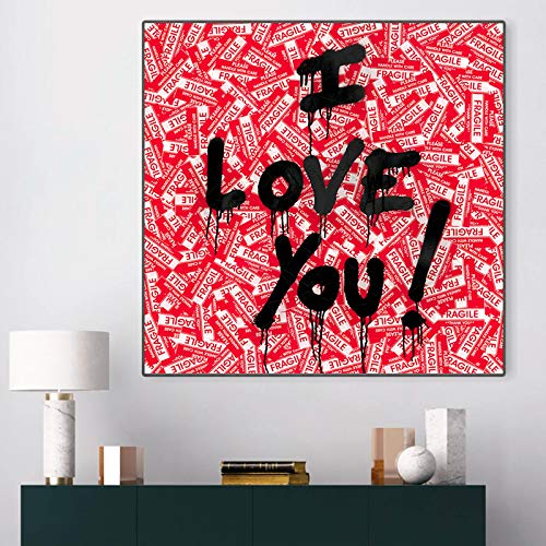 KADING Banksy Pop Art I LOVE YOU Brief Leinwand Gemälde Graffiti Wall Street Art Poster Drucke Dekorative Bilder für Wohnkultur 80x80cm(32x32in) Innenrahmen von KADING