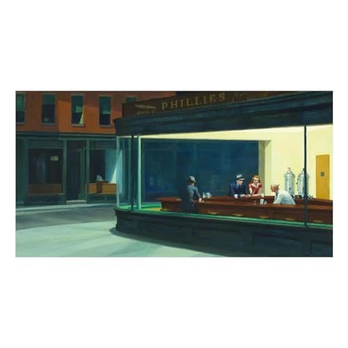 KADING Berühmte Gemälde „Nighthawks“ von Edward Hopper, Leinwandgemälde, Kunstposter und Drucke, Wandkunstbilder für Wohnzimmerdekoration, 80x150cm/31x59in ungerahmt von KADING