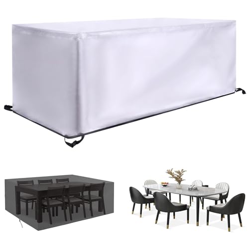 KADING Gartenmöbel Abdeckung Multi Größe 310x184x74cm Silber Abdeckplane Gartenmöbel Wasserdicht 420D Schutzhülle Gartenmöbel Terrasse Gartenmöbel Abdeckungen für Gartenmöbel Sets Tische und Stühle von KADING