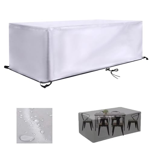 KADING Gartenmöbel Abdeckungen Wasserdicht, 300x90x75cm Silber Gartentisch Abdeckungen Wasserdicht, Gartenmöbel Abdeckung, Terrassenmöbel Abdeckungen Winddicht, Anti-UV, Garten Abdeckungen Set von KADING