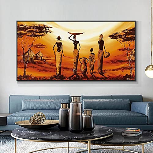 KADING Große Größe Abstrakte Afrikanische Frau Leinwand Gemälde Wandkunst Bild Einzigartige Poster Druckt Wand Für Wohnzimmer Wohnkultur 60x122cm(24x48in) Mit Rahmen von KADING