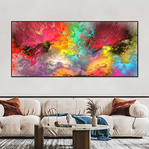 KADING Großes Bild Abstrakte Landschaft Bunte Wolke Himmel Leinwand Gemälde Poster und Drucke für Wohnzimmer Zuhause Dekorativer 80x185cm(32x73in) Innenrahmen von KADING