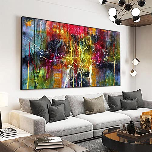 KADING Großformatiges gedrucktes Wandgemälde, farbenfrohes abstraktes Wandkunstbild, Gemälde für Wohnzimmer, Heimdekoration, Poster, Wandbilder, 100 x 190 cm (39 x 75 Zoll), Innenrahmen von KADING