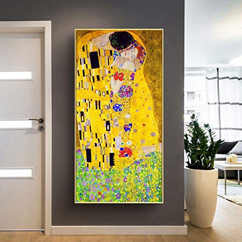 KADING Gustav Klimt Kiss Posterdruck auf Leinwand, Wandkunst, berühmtes Gemälde an der Wand, Gemälde für Zimmer, Heimdekoration, Bilder, 100 x 198 cm (39 x 78 Zoll), Innenrahmen von KADING