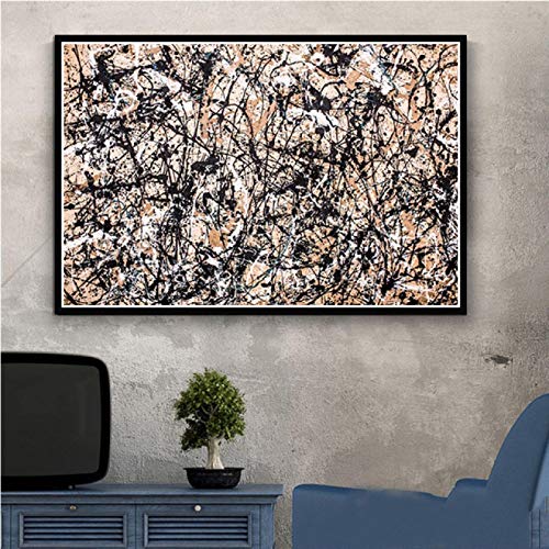 KADING Jackson Pollock Abstrakte Illustration Retro Art Poster Galerie Ausstellung Leinwand Gemälde Wandbild Wohnkultur Wände 70x120cm(28x47in) mit schwarzem Rahmen von KADING