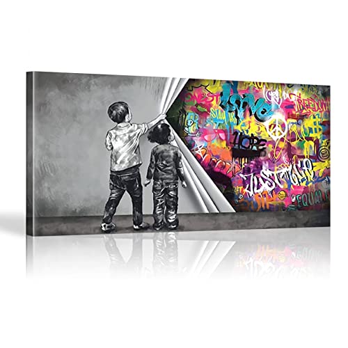 KADING Leinwand Kunstdruck Kind Graffiti Abstrakt Faust Mobile Schäkel Wandkunst Bild Leinwand Dekorative Malerei Poster Home Wall Decor 40x90cm Mit Rahmen von KADING