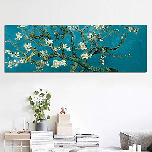 KADING Niederländischer Maler Van Goghs Blühender Mandelbaum Poster Druck Wandkunst Leinwand Gemälde Famou Malerei Dekoratives Bild für Zimmer 60x185cm(24x73in) Innenrahmen von KADING