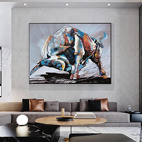 KADING Spanischer Stierkampf auf Leinwand, bunte Stier-Poster und Drucke, abstrakte Tier-Wandkunst, Bilder für Wohnzimmer-Dekoration, 80 x 110 cm (31 x 43 Zoll) mit schwarzem Rahmen von KADING
