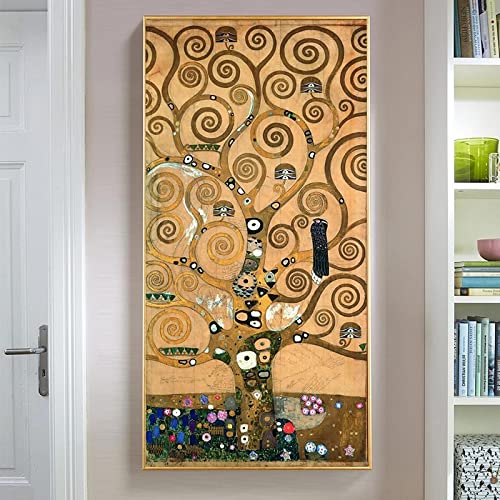 KADING Übergroße Wandkunst Gustav Klimt Leben Baum Gemälde auf Leinwand Poster und Drucke Wandkunst Bilder für Wohnzimmer Wohnkultur 75x140cm(30x55in) Innenrahmen von KADING