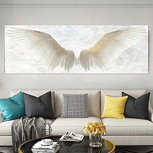 KADING Wandbild für Wohnzimmer Große weiße Engelsflügel Vintage Wandkunst Leinwand Gemälde Flügel Kunstwand Poster und Drucke Dekor 50x145cm(20x57in) Innenrahmen von KADING