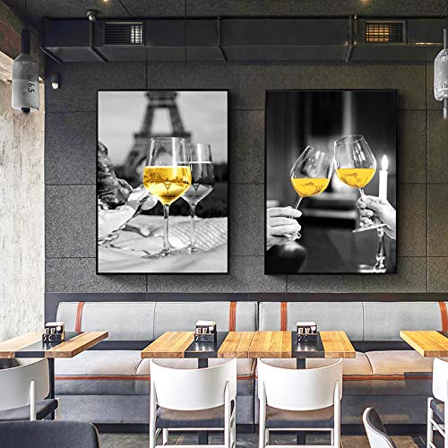 Leinwand Malerei Wandkunst Druck Champagner Glas Poster für Wohnzimmer Home Decor Ästhetische Weinflasche Bild Dekoration 50x70cmx2pcs Ungerahmt von KADING