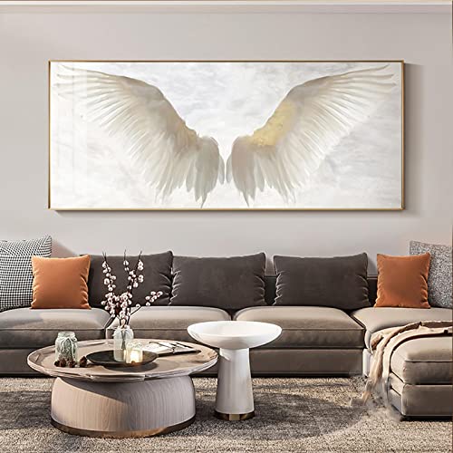 Moderne Kunst Weiß Goldene Engelsflügel Leinwand Gemälde Pure Warm Große Wandposter Federdrucke für Wohnzimmerdekor 80x180cm(32x71in) Innenrahmen von KADING