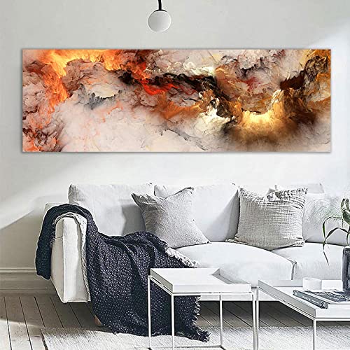 Orange Gelb Bunte Wolke Büro Wohnzimmer Dekoration Bilder Abstrakte Wandkunst Moderne Horizontale Leinwand Poster Drucke 70x170cm(28x67in) Innenrahmen von KADING