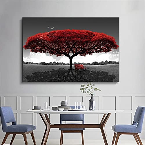 Roter Baum Kunst Leinwanddruck Malerei Schwarzweiß Landschaft Wandbild Moderne Dekoration Poster Für Wohnzimmer 70x100cm Innenrahmen von KADING