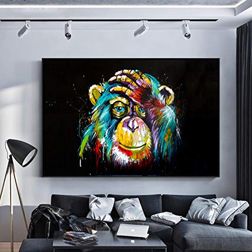 Tierbild Buntes Denken Affe Graffiti Kunst Gemälde an der Wand Kunst Poster und Drucke Street Art Abstrakt Nordisch 80x140cm(32x55in) Innenrahmen von KADING